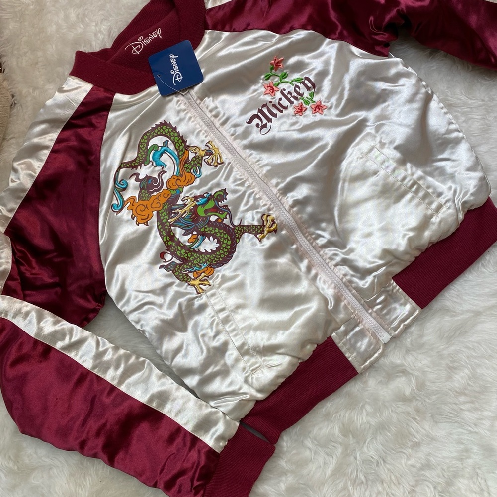 Disney Satin Bomber Jacket with Dragon Embroidery